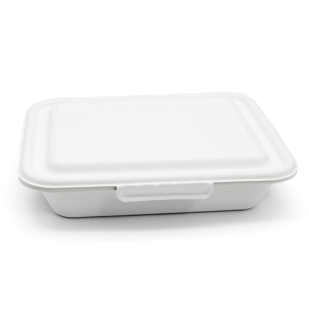 4-Comp 7.44x8.58xH1.97" (Fold) 48g Bagasse Compostable Containers with Lid for Catering
