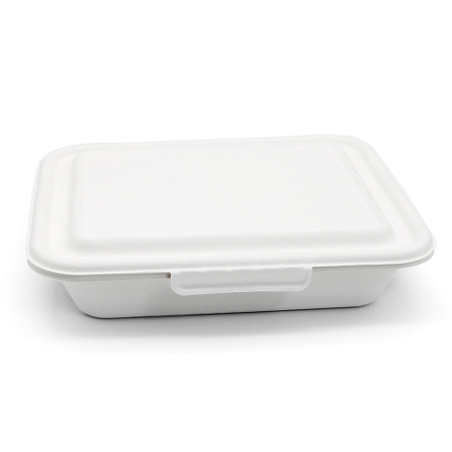 4-Comp 7.44x8.58xH1.97" (Fold) 48g Bagasse Compostable Containers with Lid for Catering