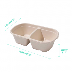 700ml 24oz 7.68x4.53xH2.17" 15g 2-Comp Bagasse Compostable Eco Togo Packaging Container with Lid