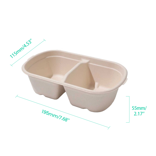 700ml 24oz 7.68x4.53xH2.17" 15g 2-Comp Bagasse Compostable Eco Togo Packaging Container with Lid