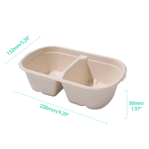 850ml 29oz 9.29x5.20xH1.97" 18g 2-Comp Bagasse Compostable Takeout Food Packaging Boxes
