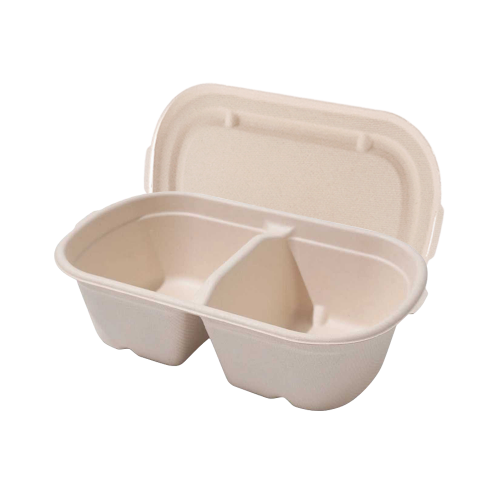 850ml 29oz 9.29x5.20xH1.97" 18g 2-Comp Bagasse Compostable Takeout Food Packaging Boxes