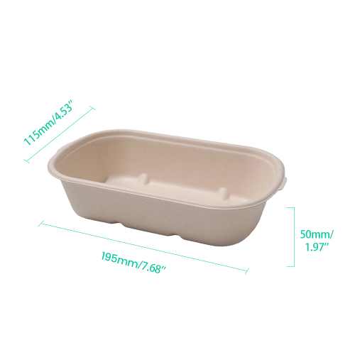 700ml 24oz 7.68x4.53xH1.97" 15g 1-Comp Bagasse Compostable Eco Friendly Takeaway Food Container