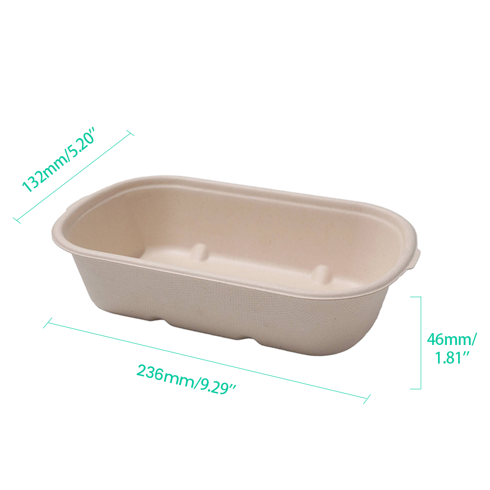 850ml 29oz 9.29x5.20xH1.81" 17.5g 1-Comp Bagasse Compostable To-Go Containers Wholesale