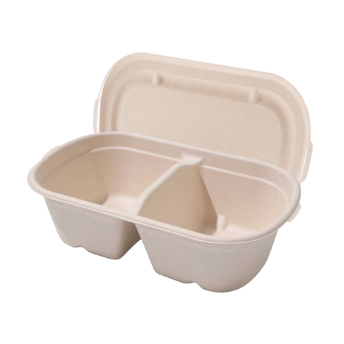 1000ml 34oz 9.29x5.20xH2.40" 21g 2-Comp Bagasse Compostable Carry Out Comtainer for Food
