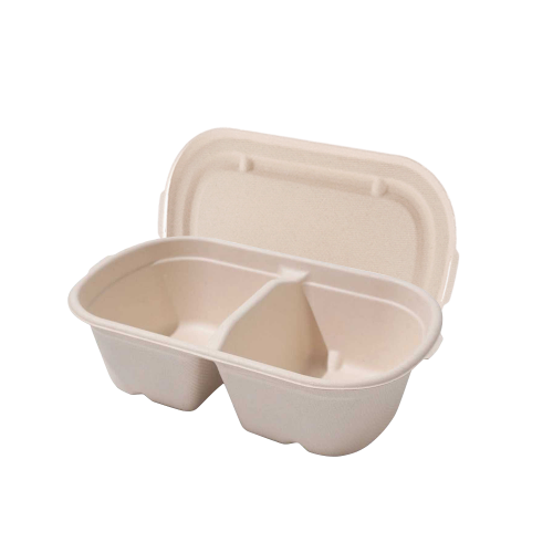 700ml 24oz 7.68x4.53xH2.17" 15g 2-Comp Bagasse Compostable Eco Togo Packaging Container with Lid