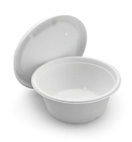 500ml 17oz Φ5"xH2.3" 11g Straght Wall Bagasse Compostable Restaurant Hot Food Box with Lid