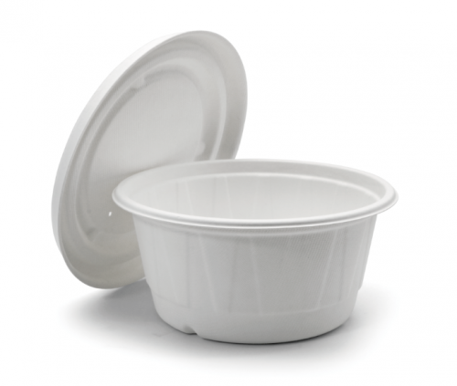 1000ml 34oz ф9.7"xH4.7" 23g Diamond-Shaped Bagasse Compostable Disposable To Go Paper Bowl with Cover
