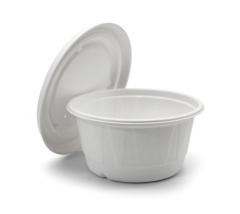 850ml 29oz ф9.7"xH4.2" 20g Diamond-Shaped Bagasse Compostable Take Out Soup Bowl with Lid