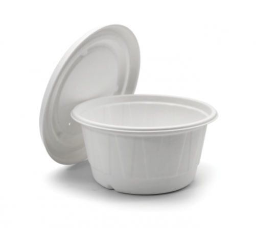 850ml 29oz ф9.7"xH4.2" 20g Diamond-Shaped Bagasse Compostable Take Out Soup Bowl with Lid