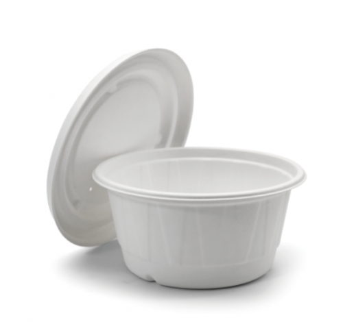 700ml 24oz ф9.7"xH3.4" 17g Diamond-Shaped Bagasse Compostable Salad Soup To Go Container Bowl with Lid