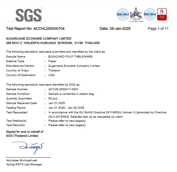 [Thailand Production Base] RoHS - Bleached Pulp Tableware - ACCHL250000704 - SGS - 20250128