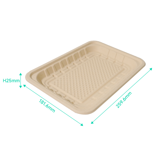 1178ml 10.2x7.2×H1" 35±3g Bagasse Biodegradable Fresh Meat Tray