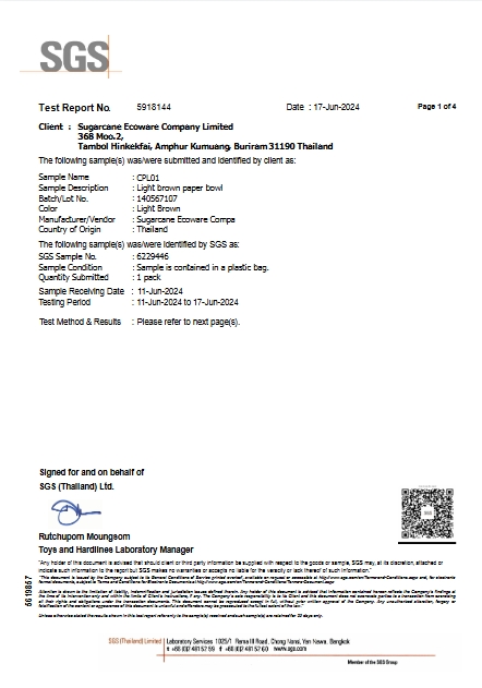 [Thailand SEW Manufacturing Base] FDA - Unbleached Finished Products - 5918144 - SGS - 20240617