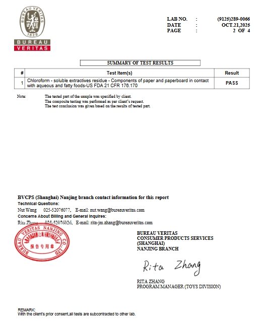 [NanXiong Production Base] FDA - Unbleached Finished Products - BUREAU VERITAS - 20251021