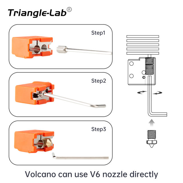 Trianglelab High Flow  Nozzle Copper Volcano Adapters For Volcano / Volcano Crazy Heating Block To V6 Nozzle Hotend
