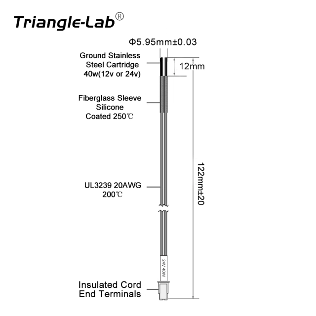 HMK4 Heater cartridges 20V 40W 6X12MM