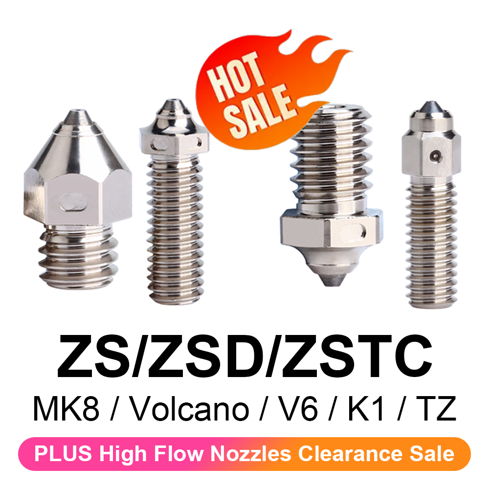 PLUS High flow Nozzle V6 MK8 VOLCANO K1  TZ NOZZLE  (Hardened Steel Diamond Tungsten Carbide) Due to CHT NOZZLE patent dispute. Clear all PLUS series NOZZLE