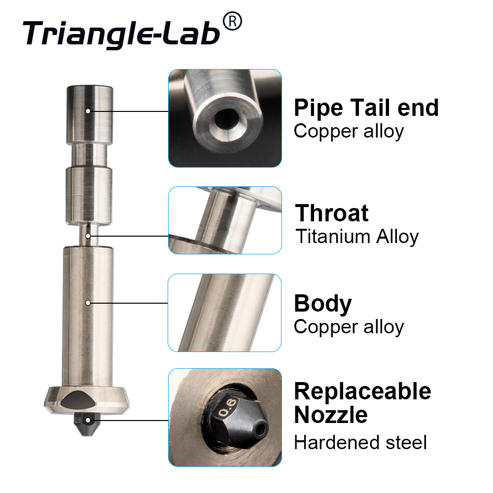 One-piece Nozzles For Anycubic Cobra3 Max Titanium Alloy Throat Integrated Nozzle