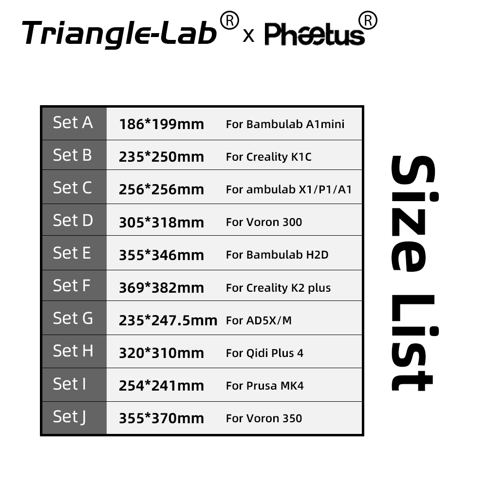 Conwebr™ Cool Plate 186x199 235x250 256x256 305x318 355x346 369x382mm for A1mini A1X1P1 K1C H2D Voron 300 K2