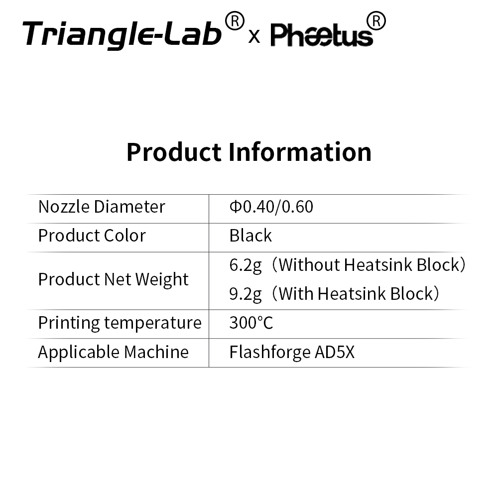 Trianglelab＆Phaetus Silicon Carbide Nozzle Perfect Fit for Flashforge AD5X