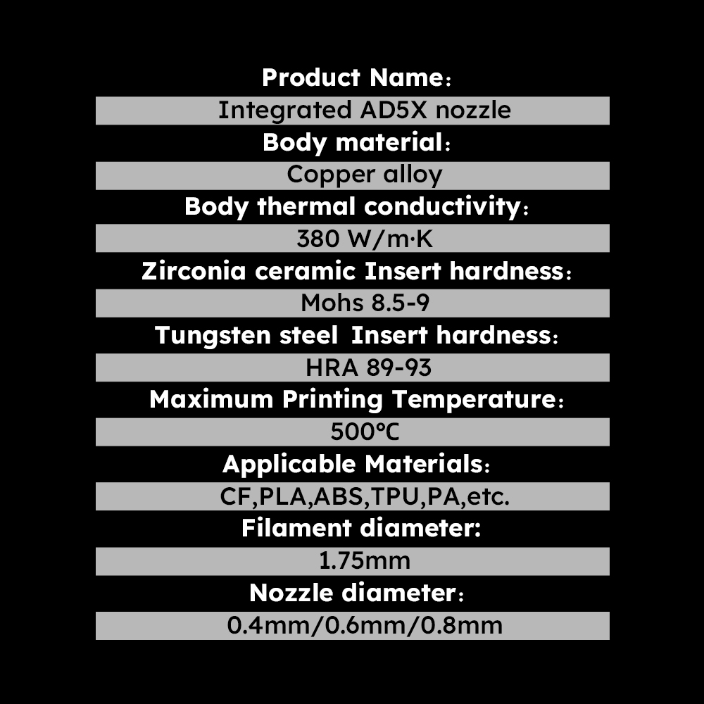 AD5X Zirconia ceramic nozzle AD5X Tungsten steel nozzle Upgrade integrated