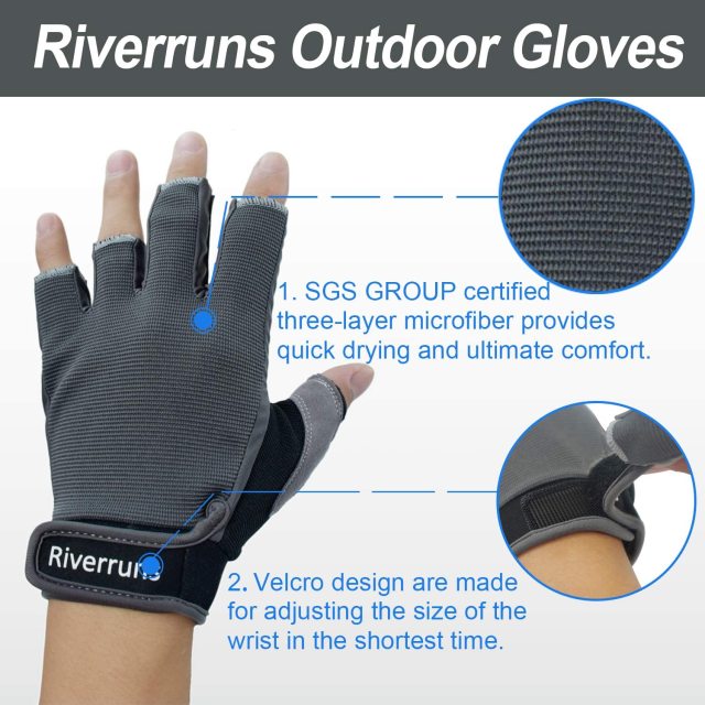 Riverruns Protective Fishing Gloves-Wearable Fingerless Fishing Gloves Men and Women Fishing Kayaking Paddling Cycling MTB.