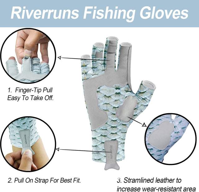 Riverruns Super Sun Protection 1 Pair Fishing Gloves and 1 Pcs Neckgaiter Combo- Fingerless Sun Gloves with Neck Gaiter for Men and Women Outdoor, Fishing, Kayaking, Rowing and Driving