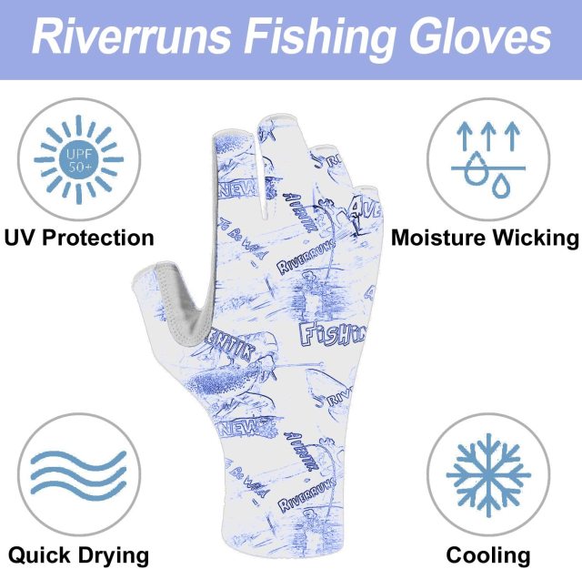 Riverruns Fingerless Fishing Gloves- Fishing Sun Gloves- UV Protection Gloves Men and Women Fishing, Boating, Kayaking, Hiking, Running, Cycling and Driving.