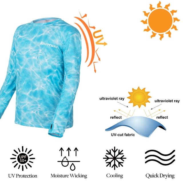 Riverruns UPF 50 Long Sleeve Fishing Shirt, Light Weight Fishing Shirt Men  with Sun Protection Outdoor Activity