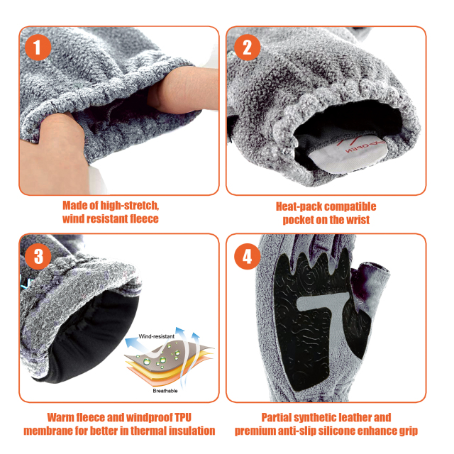 Riverruns Fleece Fishing Gloves, Winter Fishing Gloves Flip Top Mittens with Thermal Warm Polar Fleece, Ice Fishing Gloves