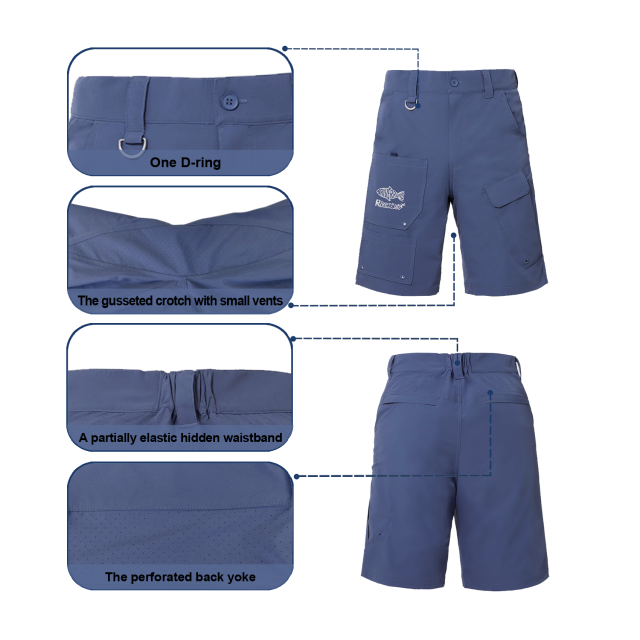 Riverruns 9 Pockets Performance Fishing Shorts, Water-Repellant Cargo Short, Breathable UPF 50+ Hiking Short