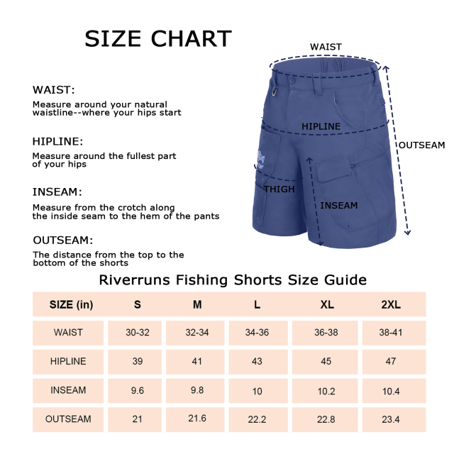 Riverruns 9 Pockets Performance Fishing Shorts, Water-Repellant Cargo Short, Breathable UPF 50+ Hiking Short