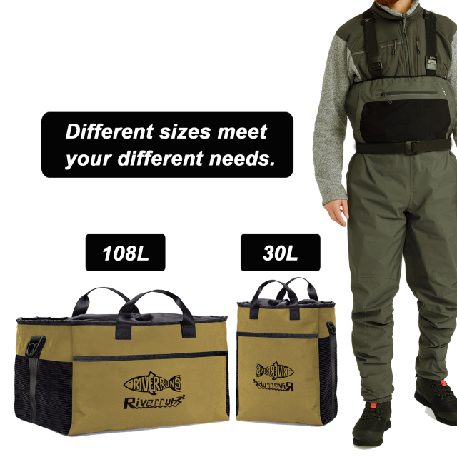 Riverruns Fishing Hunting Wader Bag with Vented Mesh, Waders Boots Bag, Fly Fishing Backpack for Fishing, Hiking, Camping (Medium, Khaki)