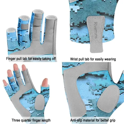 Riverruns UPF 50+ Fingerless Fishing Gloves UV Protection Fishing Sun Gloves  for Men and Women