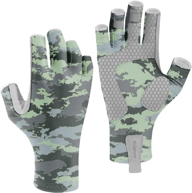 Riverruns UPF 50+ Fingerless Fishing Gloves UV Protection Fishing Sun Gloves for Men and Women Fishing, Boating, Kayaking, Hiking, Running, Cycling and Driving