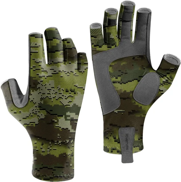 Riverruns UPF 50+ Fingerless Fishing Gloves UV Protection Fishing Sun Gloves  for Men and Women