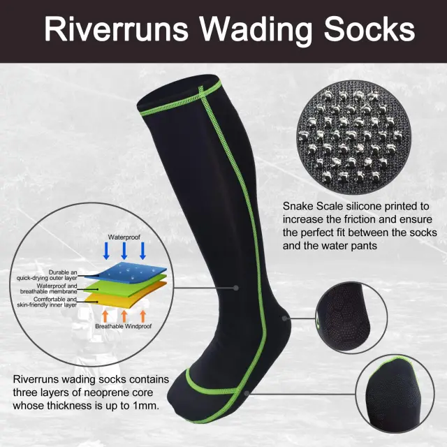 Riverruns Wading Socks, Neoprene Fishing Wader Socks for Men and Women Outdoor Fishing, Surfing, Wakeboarding