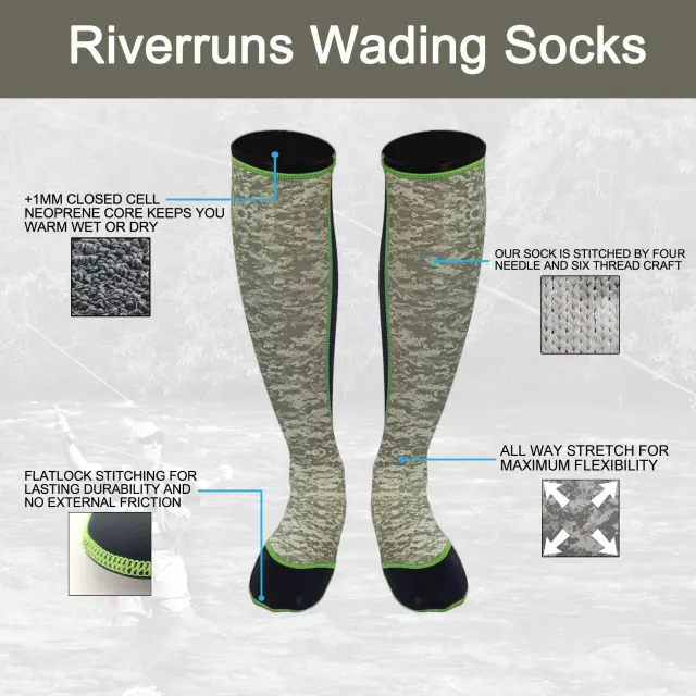 Riverruns Wading Socks, Neoprene Fishing Wader Socks for Men and Women Outdoor Fishing, Surfing, Wakeboarding