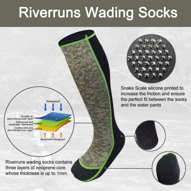Riverruns Wading Socks, Neoprene Fishing Wader Socks for Men and
