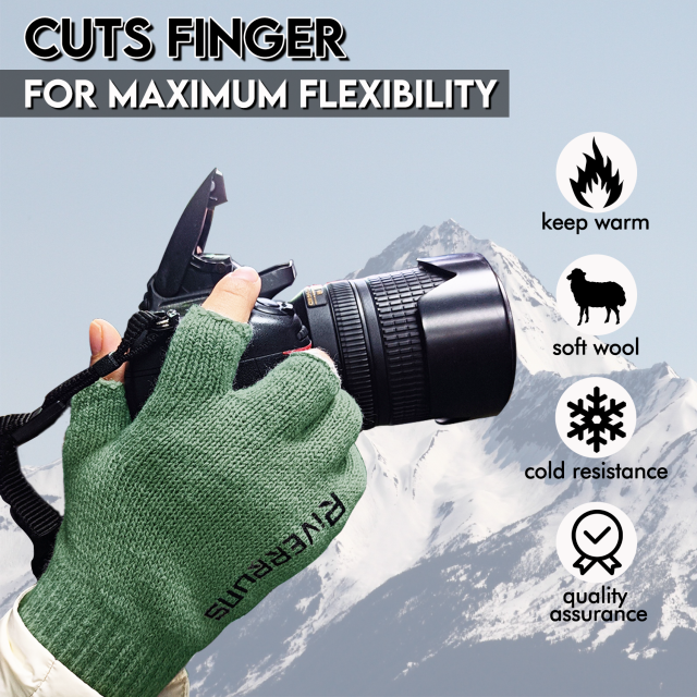 Riverruns 3-Cut Fingers Fishing Gloves Winter Warm Knitted Gloves for Men and Women  for Fly Fishing, Ice Fishing,Boating, Kayaking and Hunting