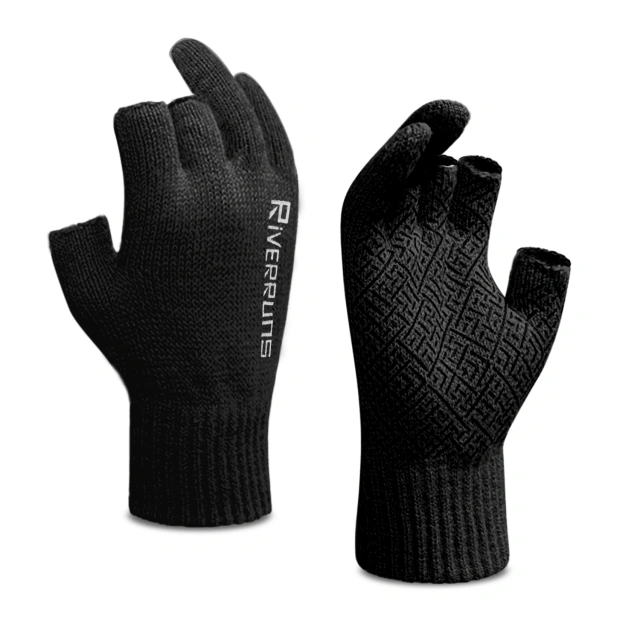 Riverruns 3-Cut Fingers Fishing Gloves Winter Warm Knitted Gloves