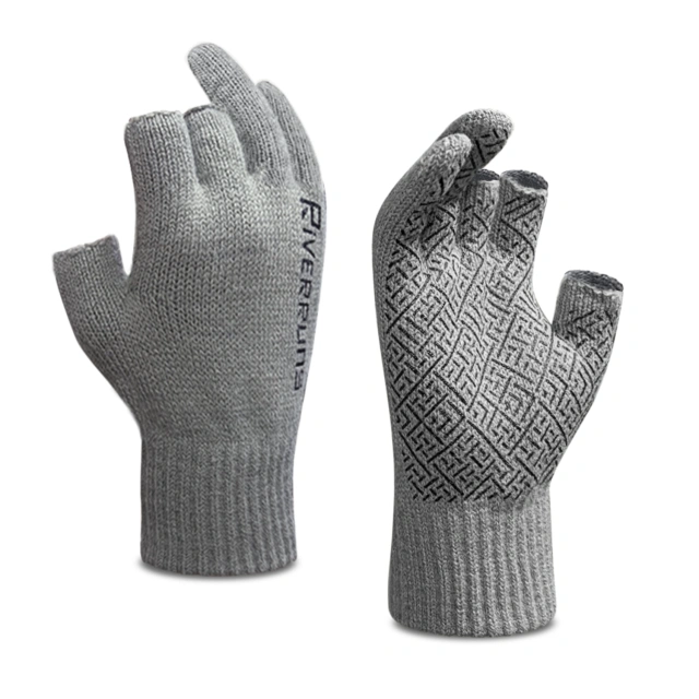 Riverruns 3-Cut Fingers Fishing Gloves Winter Warm Knitted Gloves