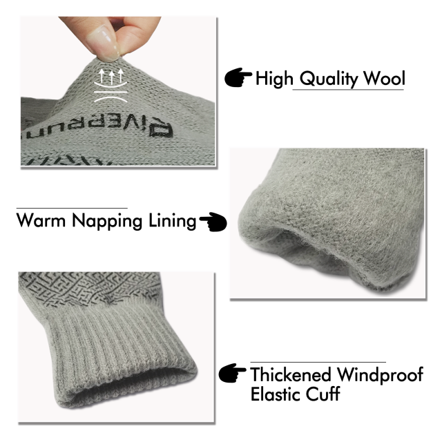 Riverruns 3-Cut Fingers Fishing Gloves Winter Warm Knitted Gloves for Men and Women  for Fly Fishing, Ice Fishing,Boating, Kayaking and Hunting