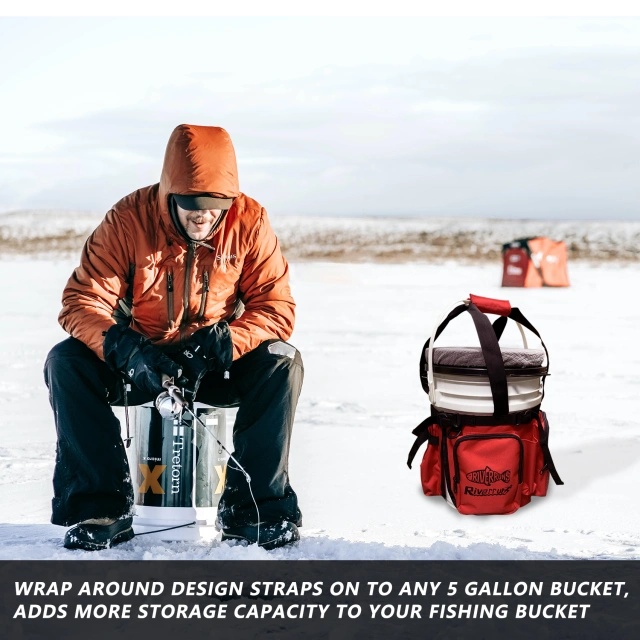 Ice Fishing General Fishing Bucket Tool Organizer, Multiple pockets,  Adjustable Bucket Caddy Tackle Bag for 5-Gallon Bucket