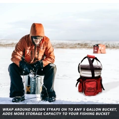 Ice Fishing General Fishing Bucket Tool Organizer, Multiple pockets,  Adjustable Bucket Caddy Tackle Bag for 5