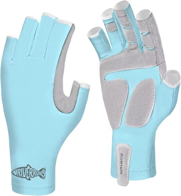 Riverruns Fingerless Fishing Gloves- Fishing Sun Gloves- UV Protection Gloves Men and Women Fishing, Boating, Kayaking, Hiking, Running, Cycling and Driving