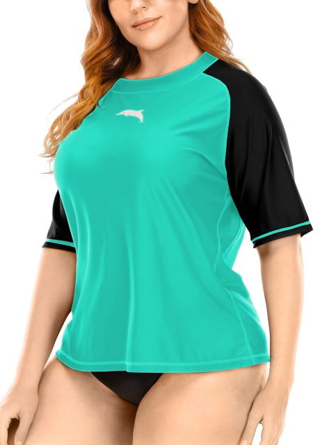 Halcurt Women's Plus Size Short Sleeve Rashguard Loose Fit UPF 50 Swim Shirt