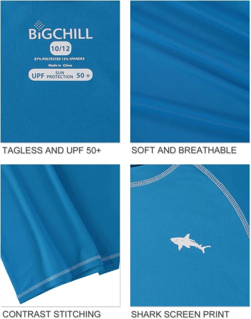 Big Chill Boys' Rash Guard Short Sleeve Long Sleeve Rashguard Swim Shirt UPF 50+