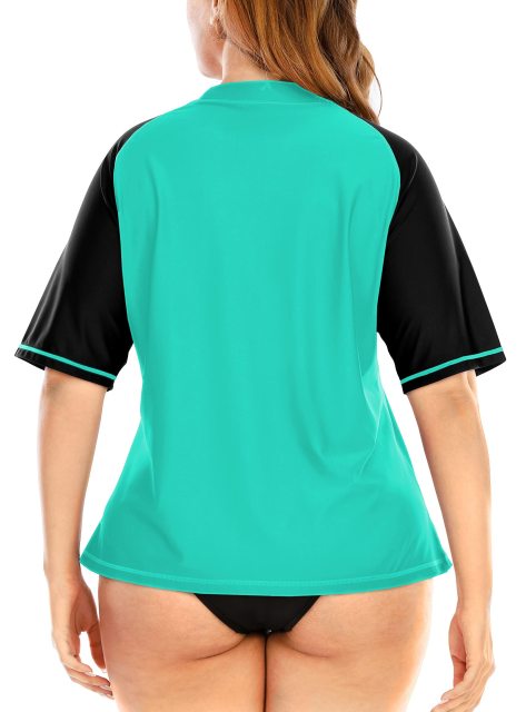 Halcurt Women's Plus Size Short Sleeve Rashguard Loose Fit UPF 50 Swim Shirt